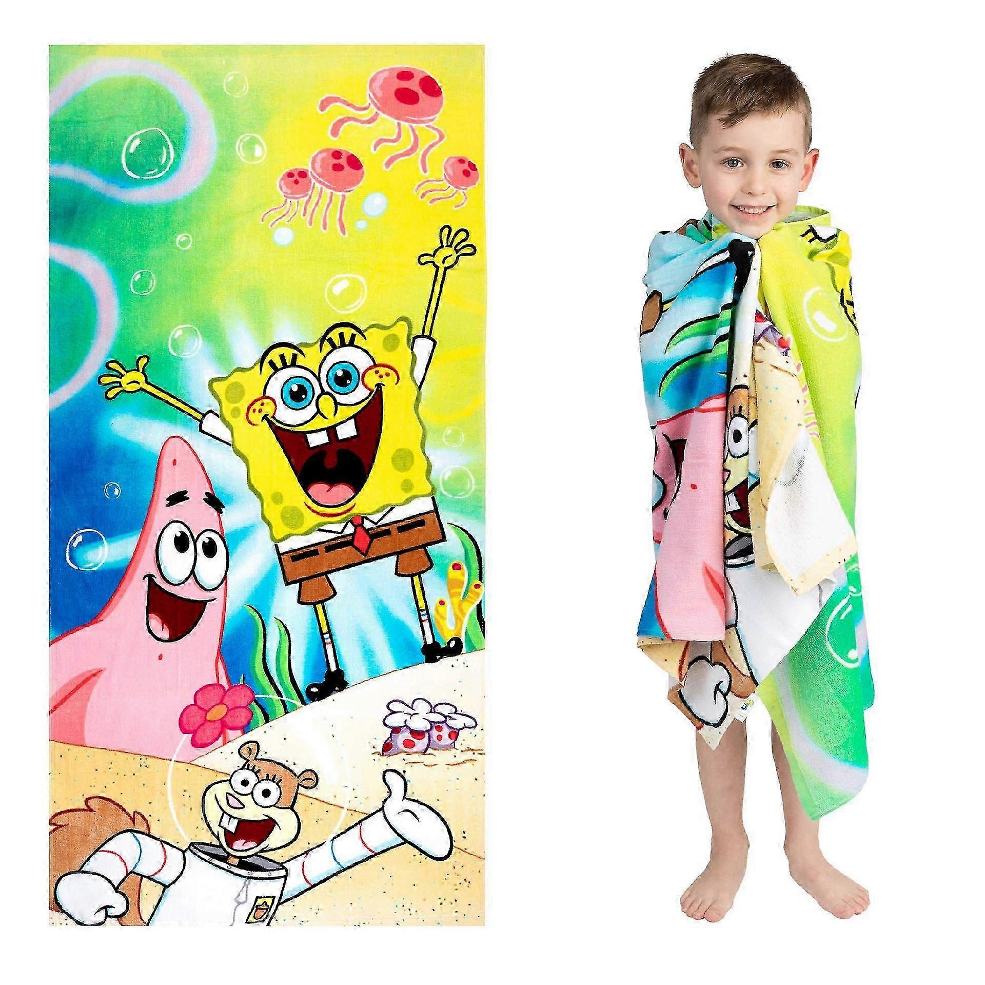 75*150cm children's fiber beach towel (SpongeBob), quick-drying beach towel, lightweight portable travel towel