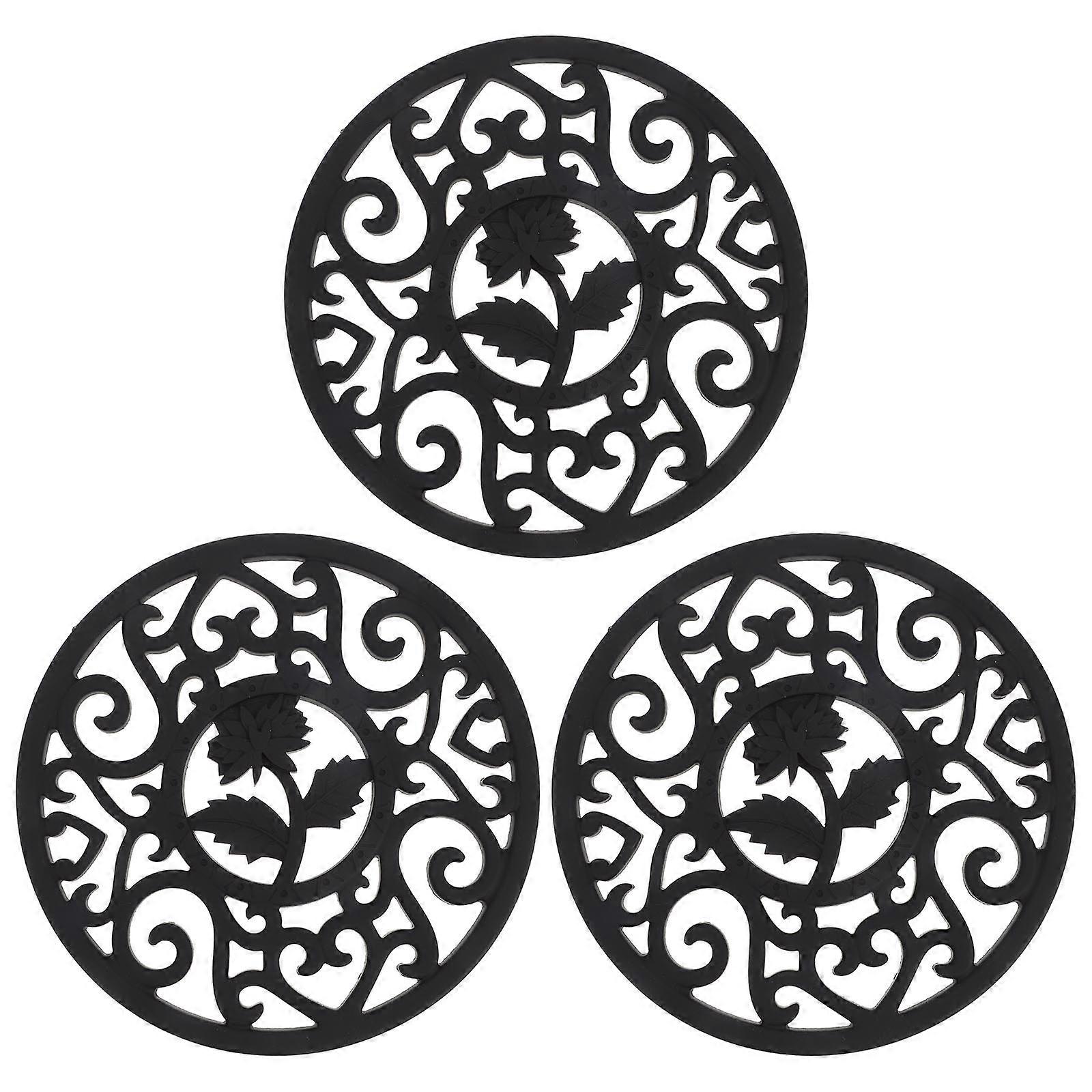 Hollow Kitchen Table Mat Multi-Purpose Silicone Table Pot Holders Protect Surface Reduce Noise Black 3Pcs