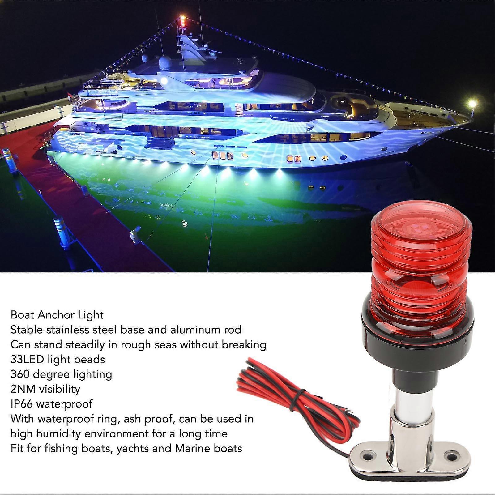 Boat Anchor Light Waterproof 2NM Visibility 6in 360 Degree All Round Stern Light with Stainless Steel Base for Yachet Red