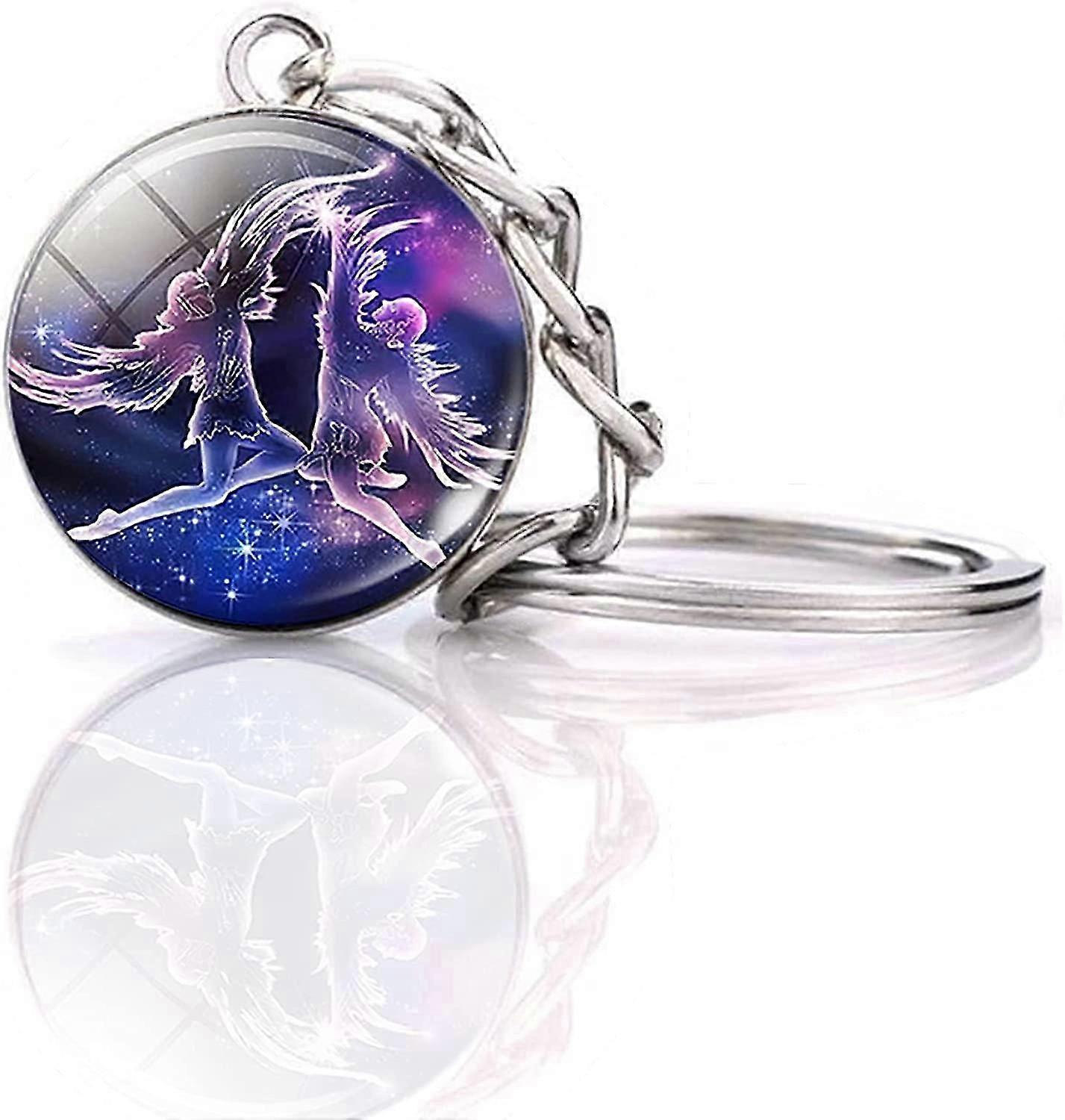 Zodiac 12 Constellations Glow Crystal Ball Pendant Keychain