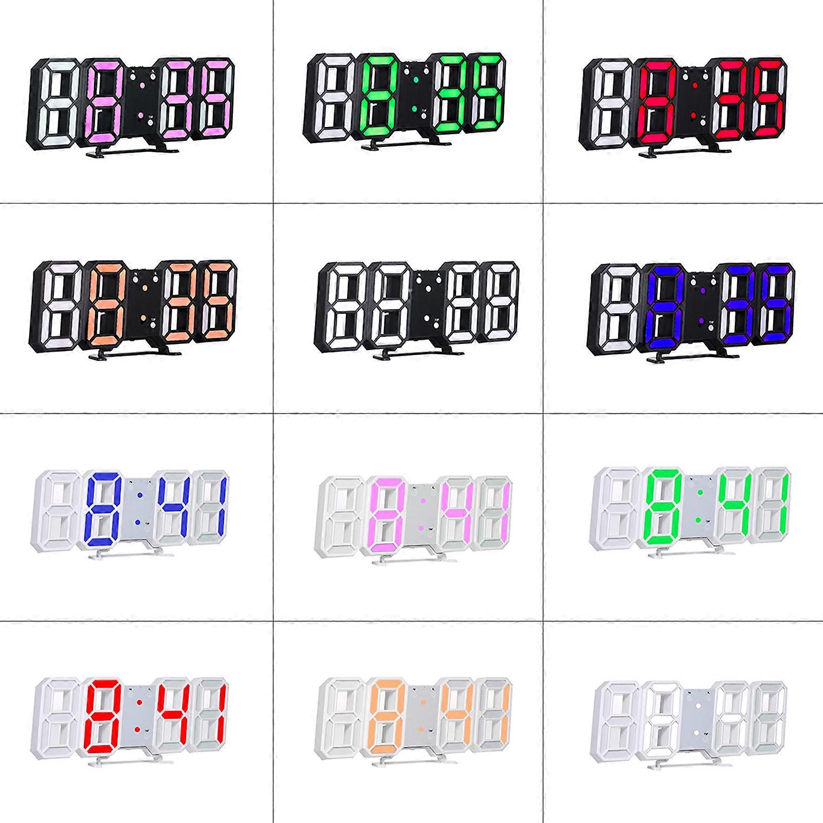 3D LED Digital Electronic Table Alarm Clock Wall Glowing Hanging Clocks Black Shell Red Display