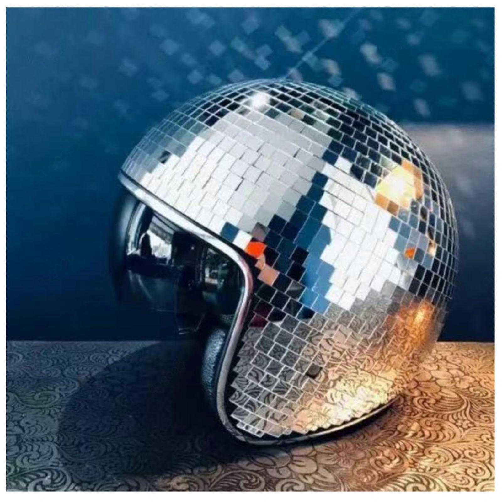 Helm Discokugel, Reflective Design Disco Hat With The  Of Glass Tiles Suitable For Disco Helmets Stage Bar Party, Silver