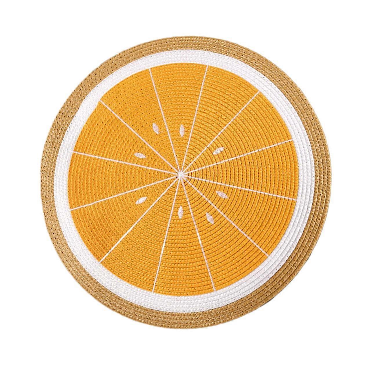 1 Piece Washable Round Table Mat with Heat Insulation, NonSlip, Lemon Design