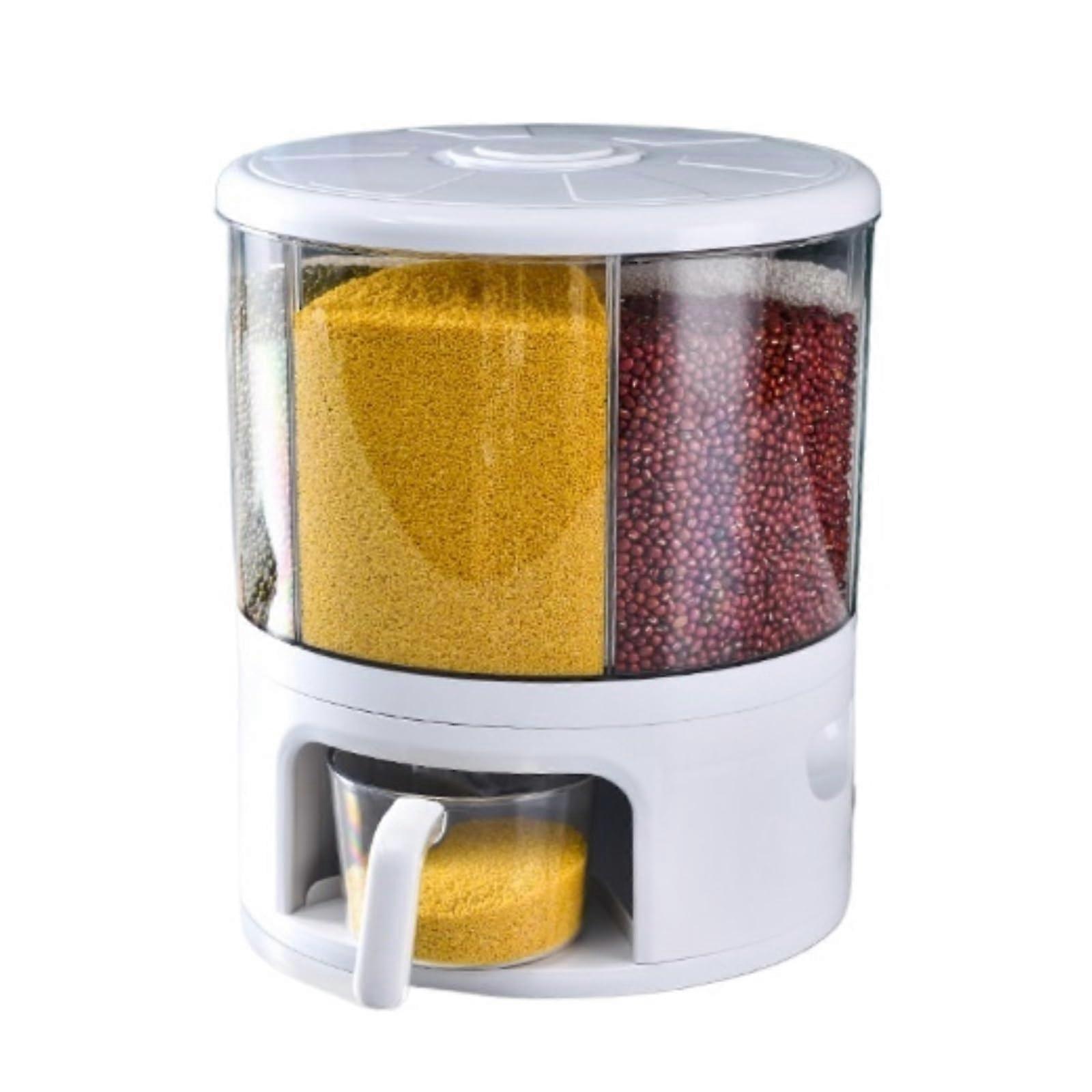 Muesli Dispenser Rotating With 6 Compartments For Rice, Red Beans And Yellow Beans Storage 10 Kg White