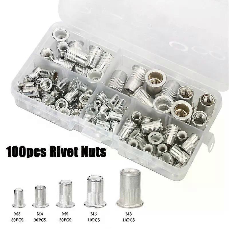 100/90/20pcs Aluminum M3 M4 M5 M6 M8 Rivet Nuts Insert Rivnut Nutsert   Flat Head Rivet Nuts Home Improvement