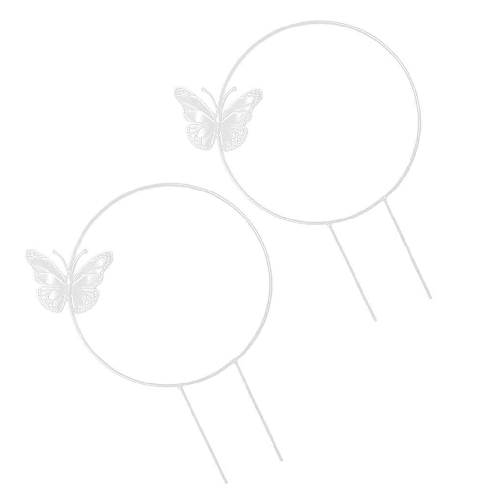 2Pcs Sturdy Iron Plant Trellis for Flower Vines with Durable Support Frame White Small Round Circle