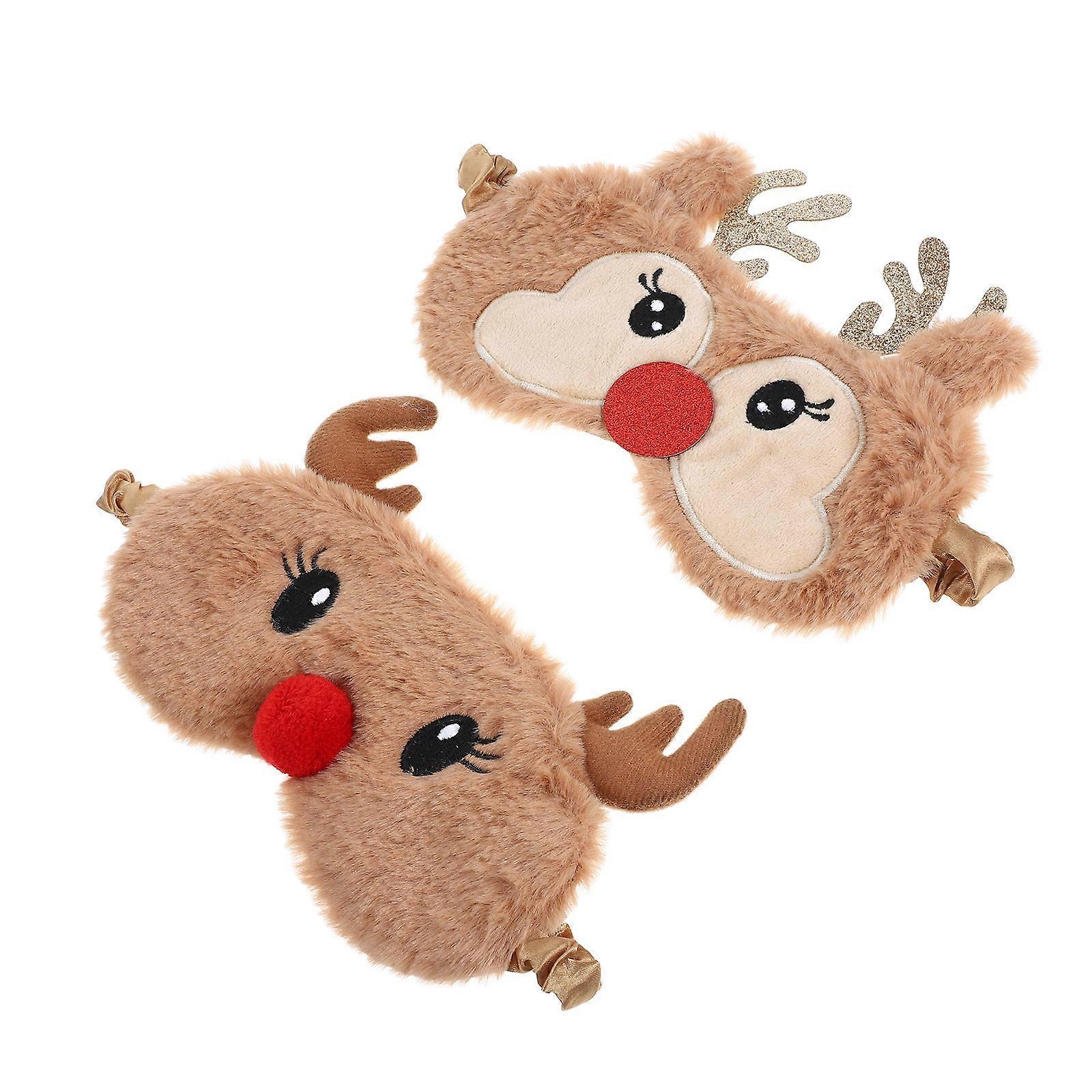 2Pcs Deer Shaped Plush Eye Patch Blindfold Elastic Sleeping Blinder Eye Shade for Traveling Sleeping Home
