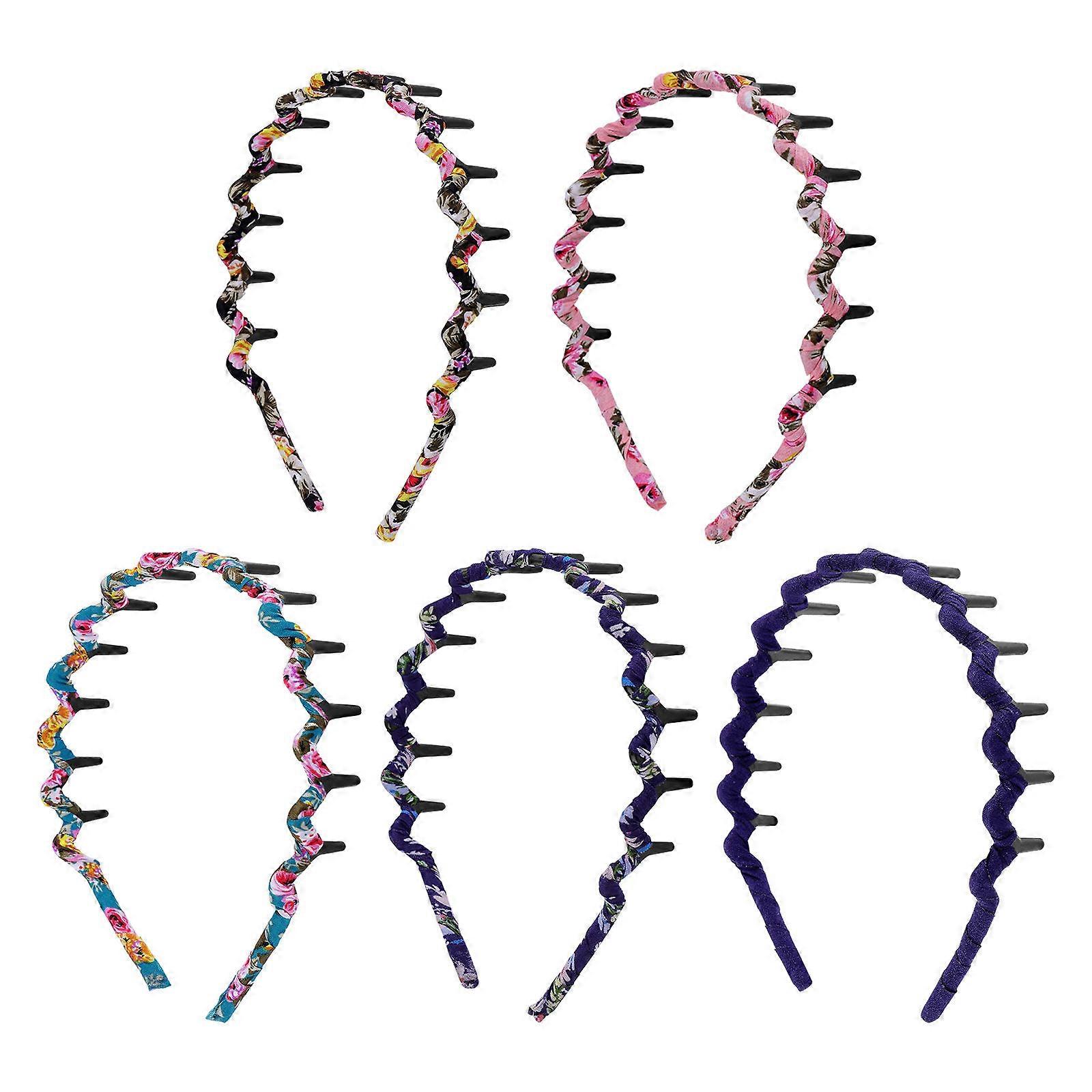 SOLUSTRE 5Pcs Teeth Comb Headbands for Wavy Hair Leopard Print Unisex Toothed Headwear for Women and Men Random Color and Style