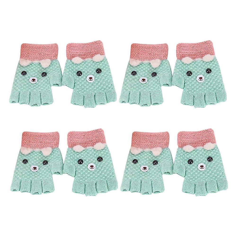 Girls Fingerless Gloves Half Finger Cartoon Gloves Children Winter Warmth Retention Knitted Fabric