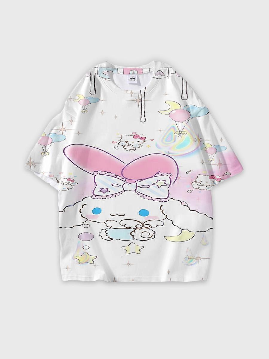 T-shirt girocollo Cartoon Pattern manica corta sciolta C2659