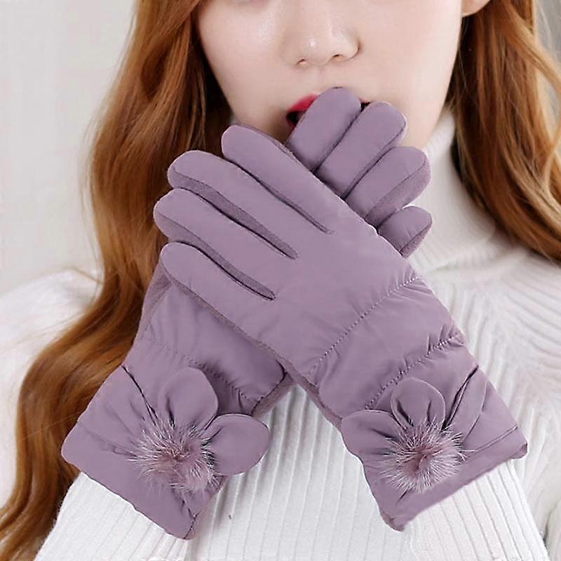 Women's Thermal Gloves Thickened and Velvet Cycling Bow Tie Touch Screen