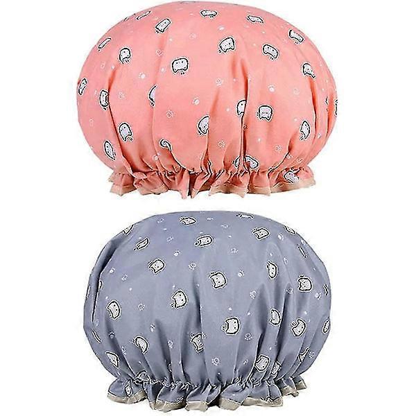 2-pack shower caps, double layer waterproof, style 1