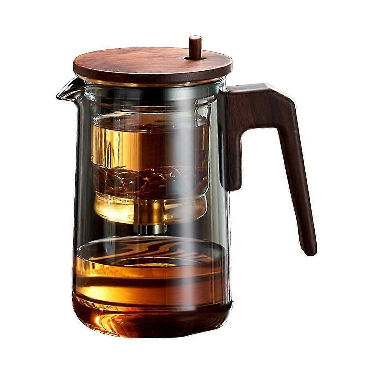 Glass Teapot with Wood Handle Heated Resistant OneButton Filtering Transparent Scented Tea Pot Tea