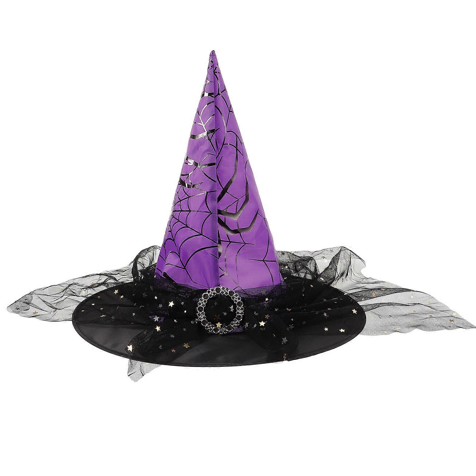 Halloween Hats Costume Accessory Witch Hat Purple Polyester Fiber Conical Masquerade 1Pack