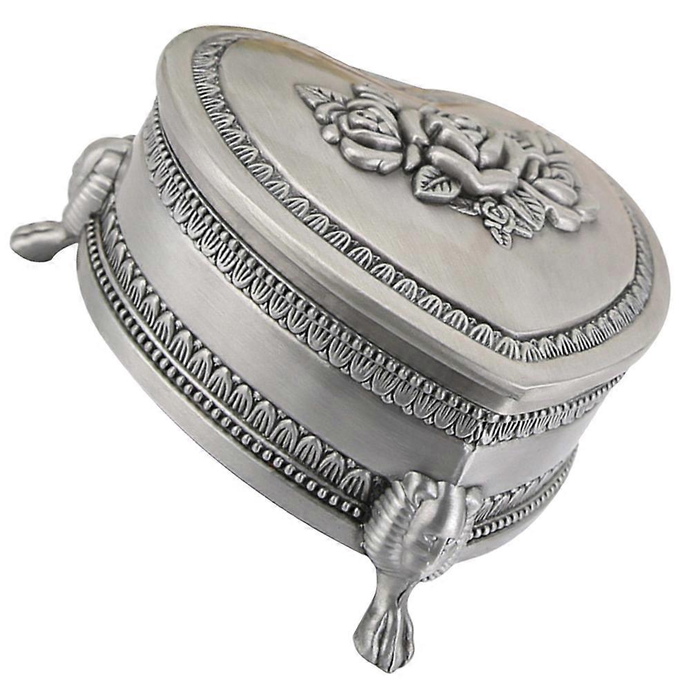Vintage Heart Shaped Zinc Alloy Jewelry Box with Embossed Design and Flocking Interior for Scratch Protection – Compact Trinket Storage Case for