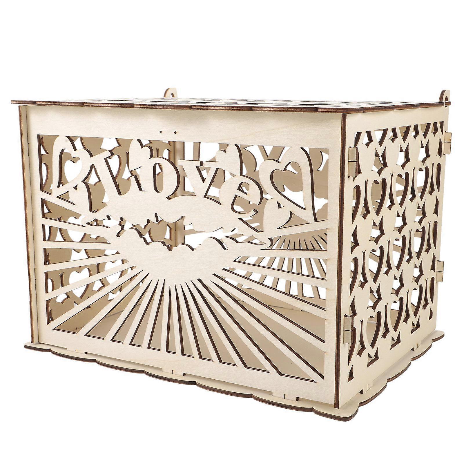 Wooden Wedding Card Box for Storage with Khaki Color and Smooth Surface 10.5 x 7.2 x 5.3 Inches