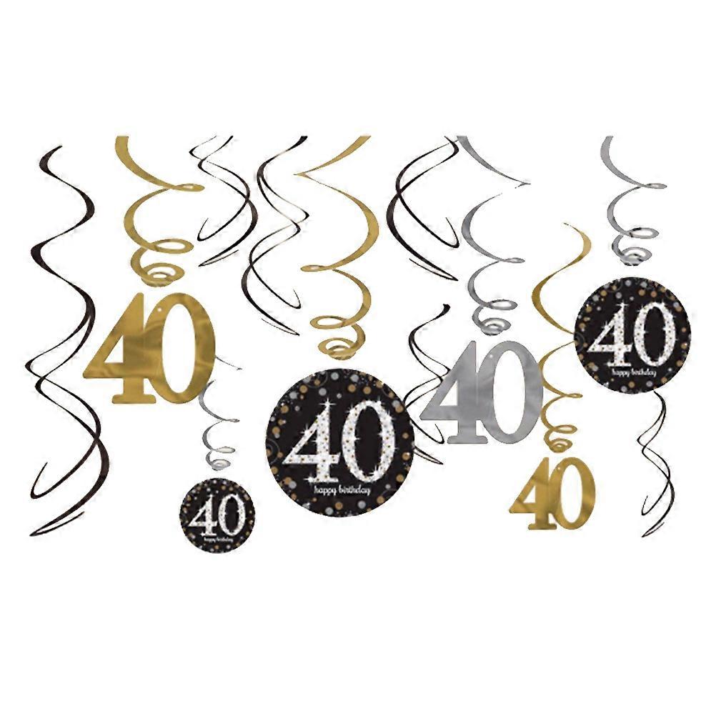 40th Birthday Hanging Swirl Decorations Made of PVC Assorted Color for Party Photos 6pcs Swirls 6pcs Cards