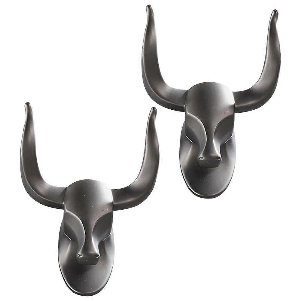 Elegant Artistic Cow Head Wall Hook For Homeowners And Decor Enthusiasts In Dark Grey Color With Wear-Resistant Construction 2Set