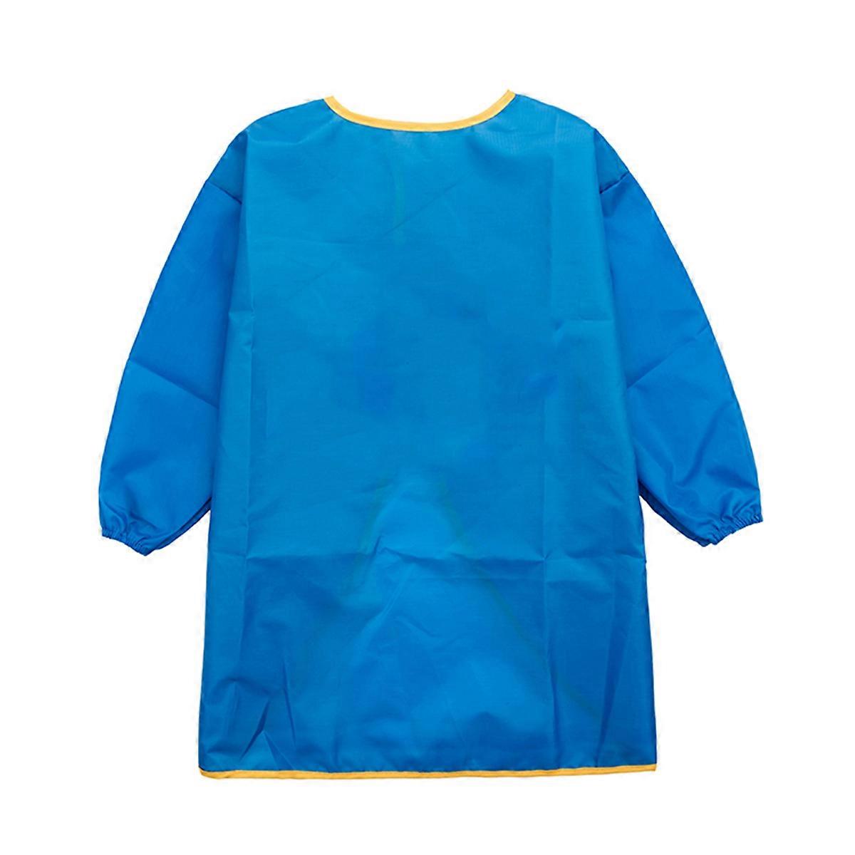 Waterproof Painting Apron for Kids with Long Sleeves and Adjustable Closure Blue Polyester