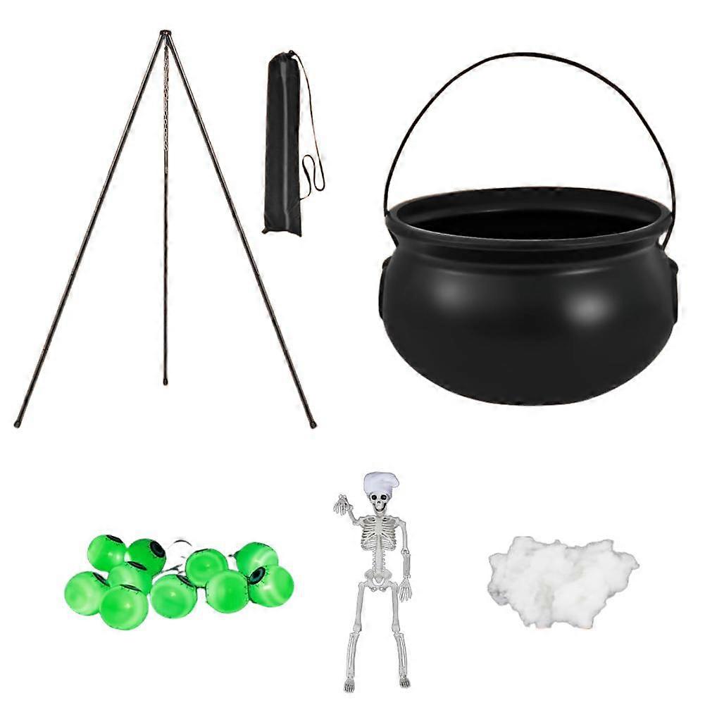 Large Witches Cauldron Halloween Decor Tripod Lights Skeletons Yard