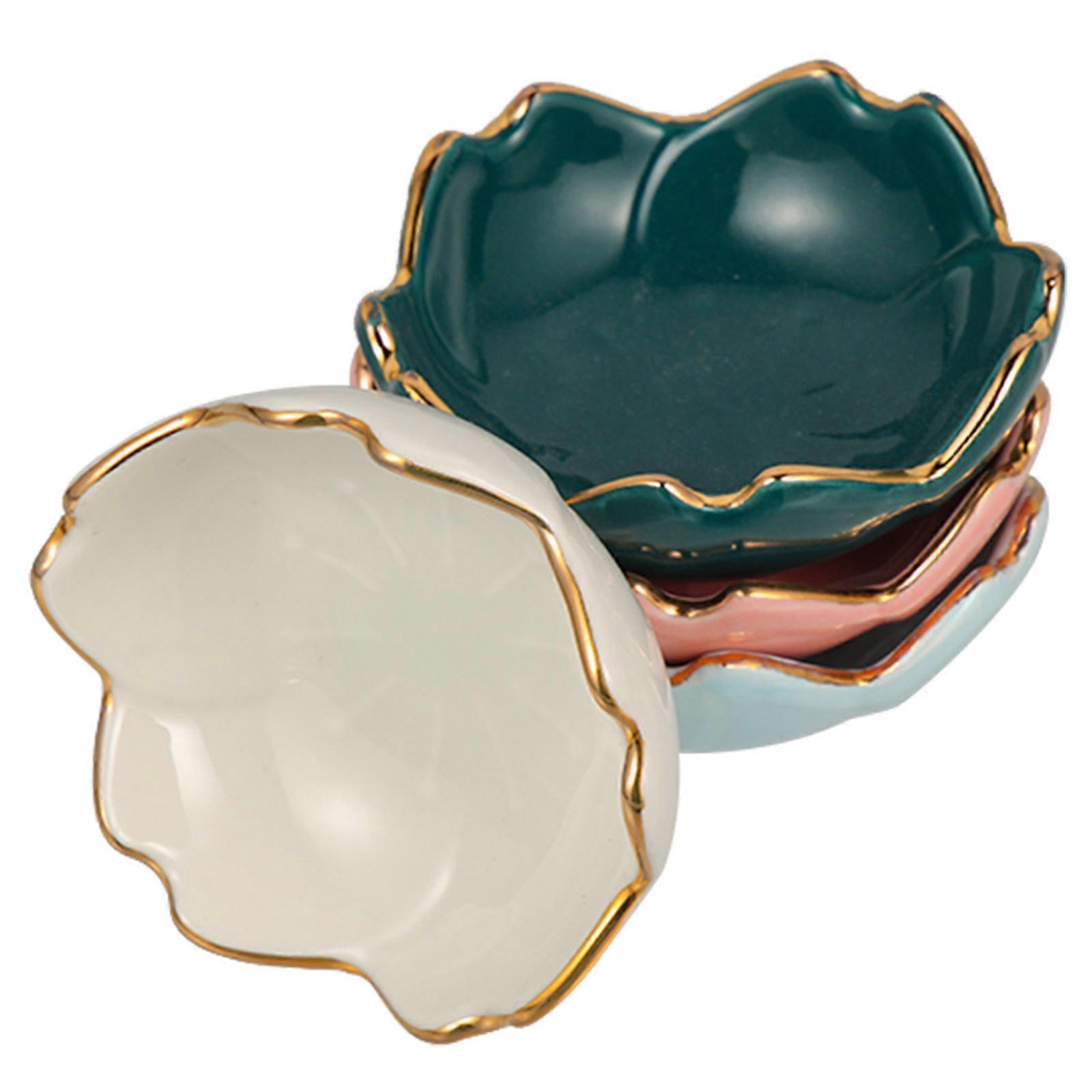 4Pcs Assorted Color Ceramic Flower Shape Sauce Dishes for Serving Side Dish Bowls Small Size