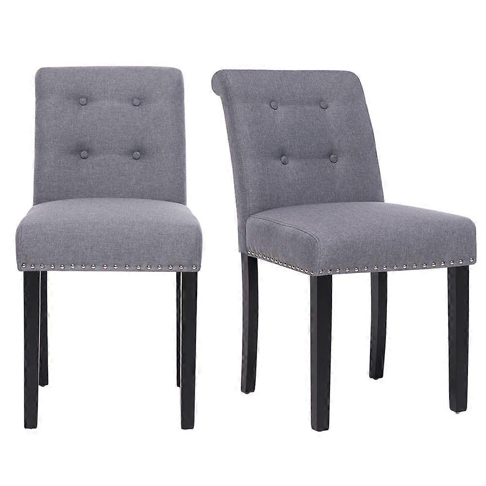 Set of 2 Grey Linen Buttoned Dining Chairs