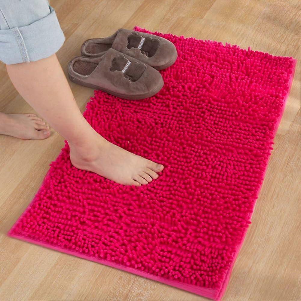 Soft Plush Bath Rug, Super Absorbent Chenille Bath Mat, Machine Washable (Rose Red, 40x60cm)