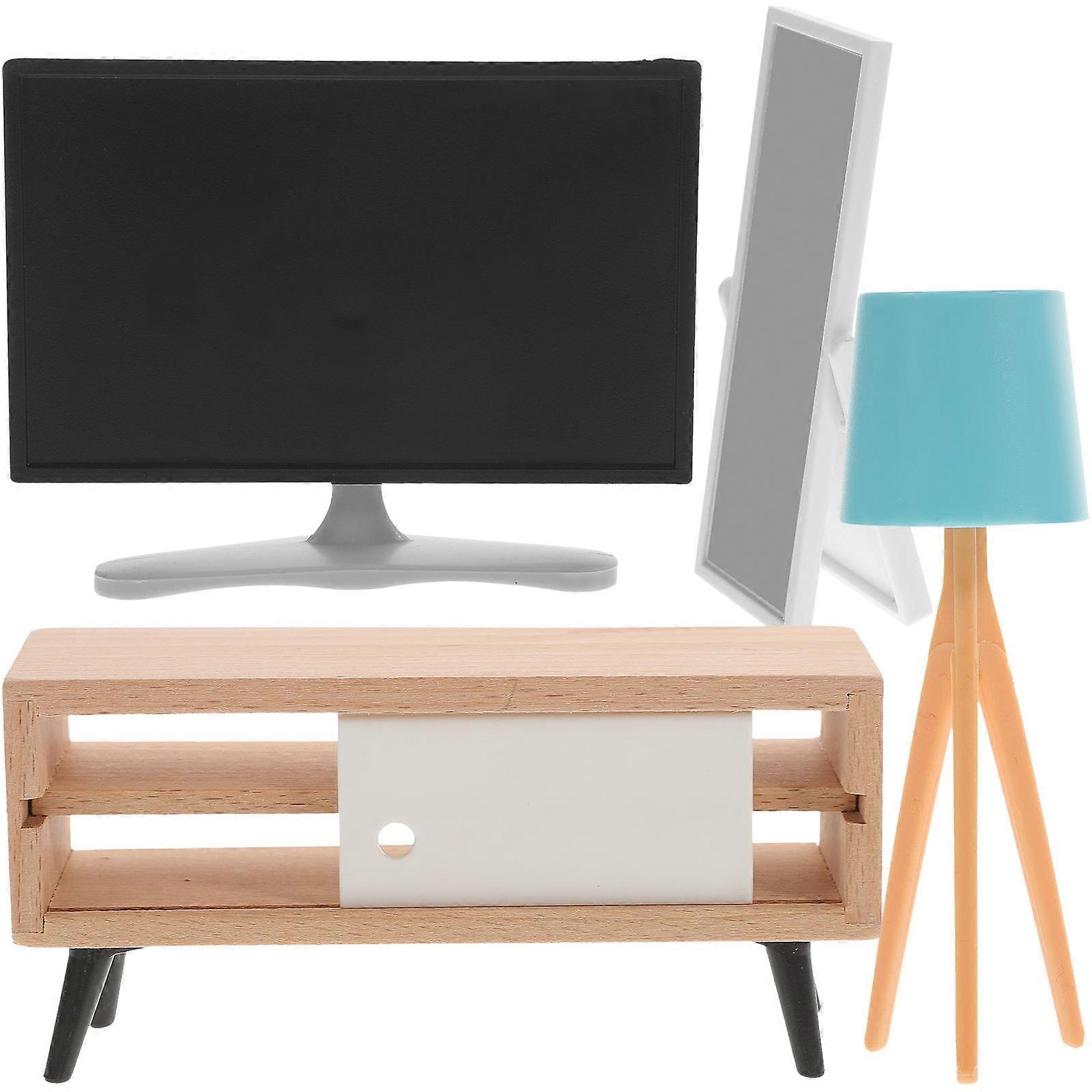 装飾用カラードールハウス家具アクセサリーセットミニチュアテレビキャビネットドレッシングミラー1セット