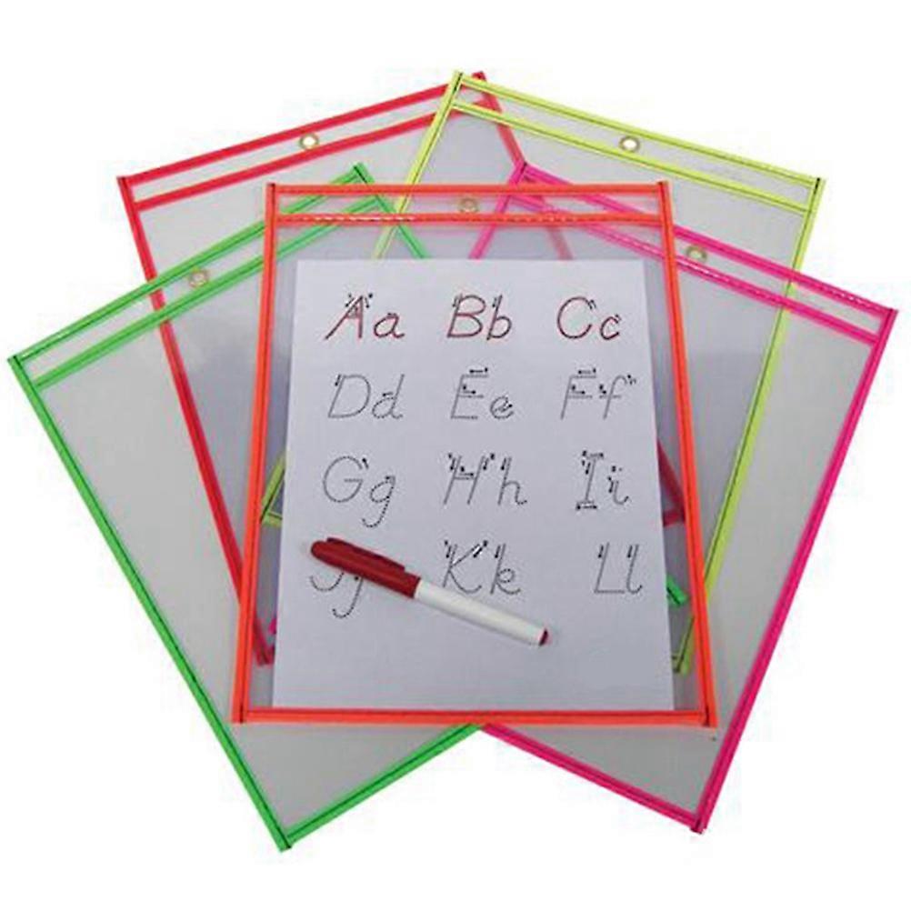 Colorful Dry Erase Pocket Folders 10Pcs for Children Office Use 35x24x0.5cm Oil Ink Wipeable