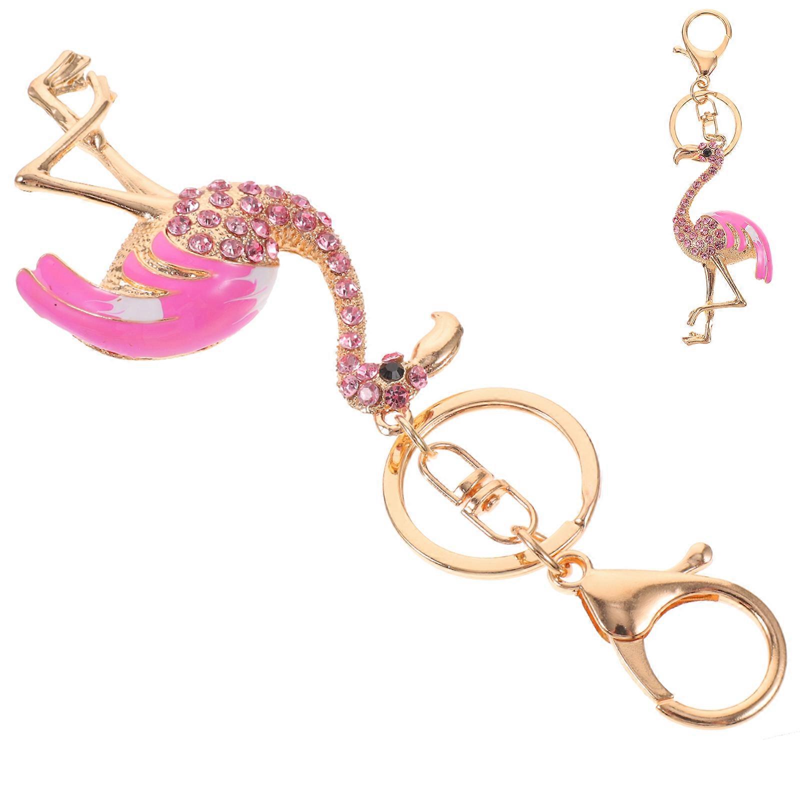 Rhinestone Flamingo Keychain with Lavender Design – Durable Ring Pendant for Bag and Key Organization, Creative Decorative Accessory for Women