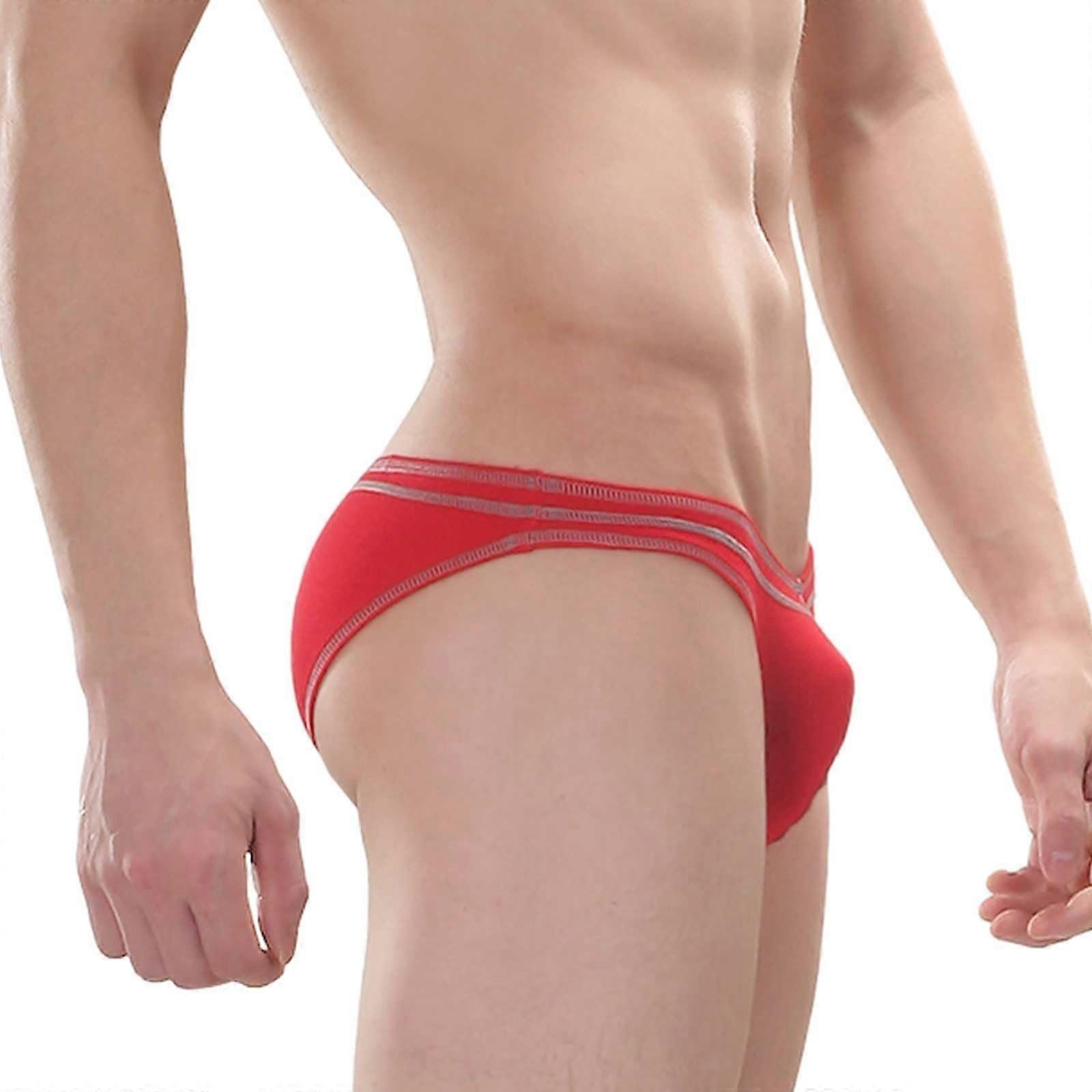 String Thong Men's Low Rise Sexy Underpants Bulge Pouch Briefs Soft Breathable Quick-Drying Lingerie in Red Size L