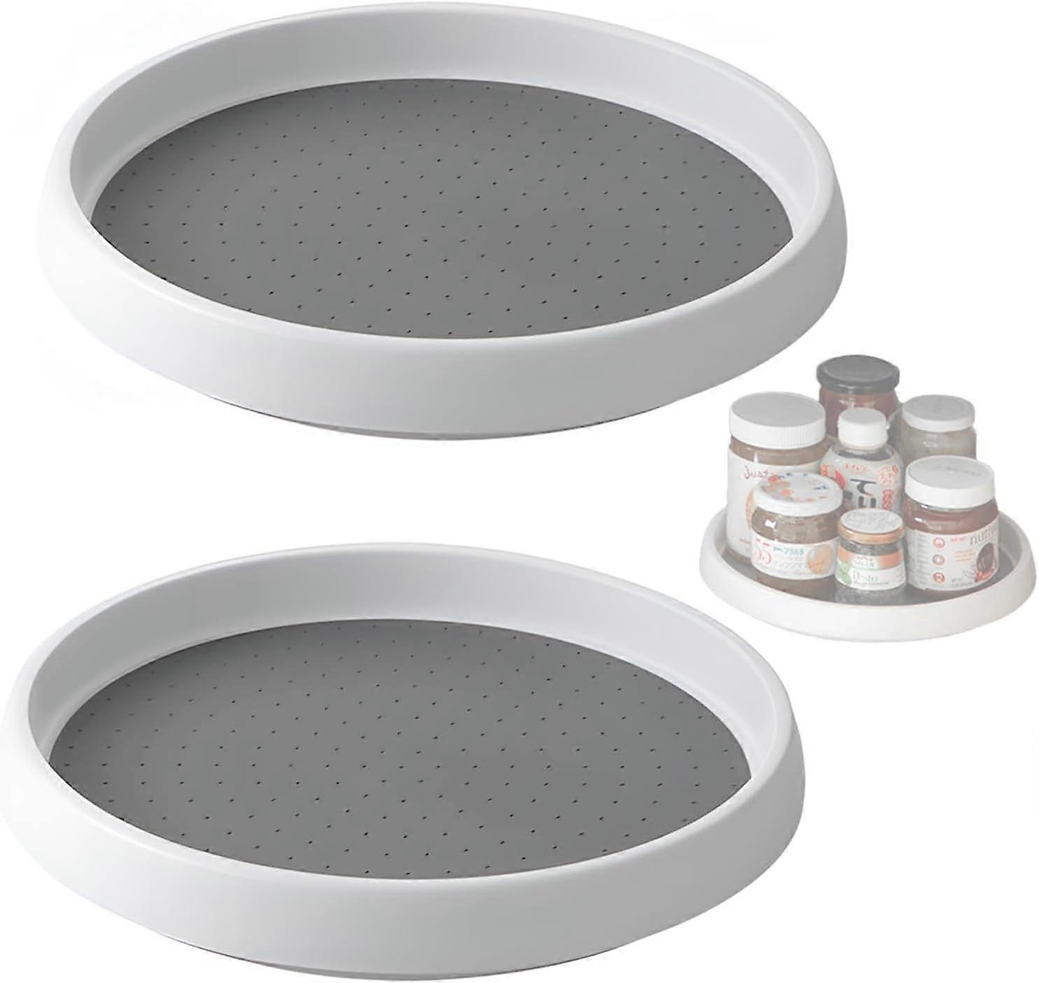 Plastic Kitchen Turntable, 2 Pieces Multi-Function Rotating Kitchen Condiment Holder for Kitchen or Pantry Refrigerator (White, Gray)