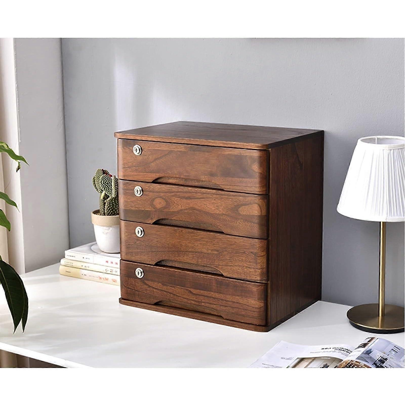 Desktop Storage Box With Drawers - 4 Tier Solid Wood File Organizer, Lockable Wooden Desktop Cabinet for A4 Receipts (Color: A)