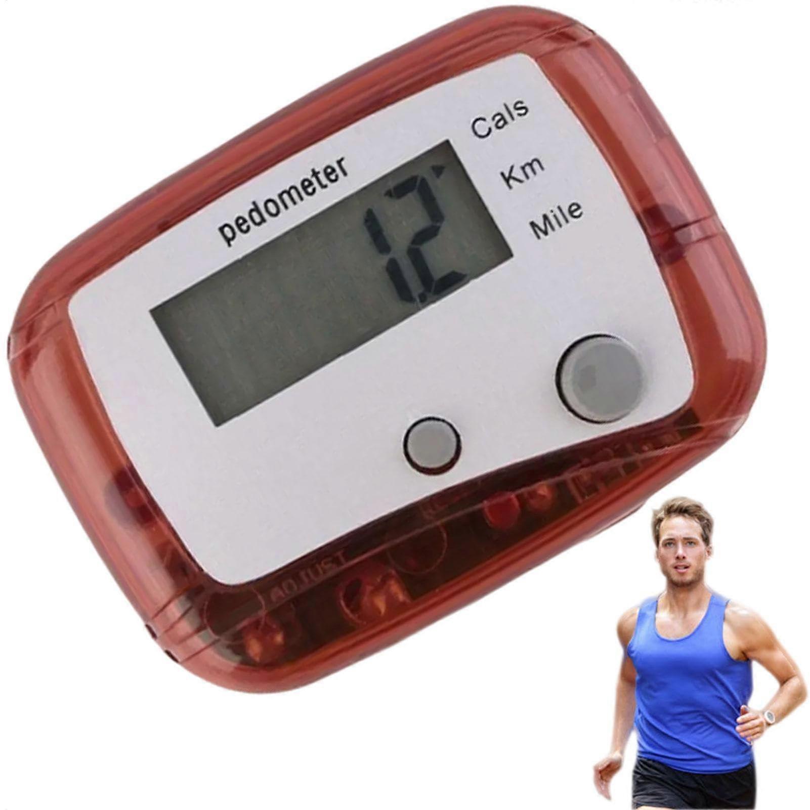 Walking Step Counter Pedometer With LCD Display, Compact ClipOn Calorie Tracker For Men Women Kids, Red
