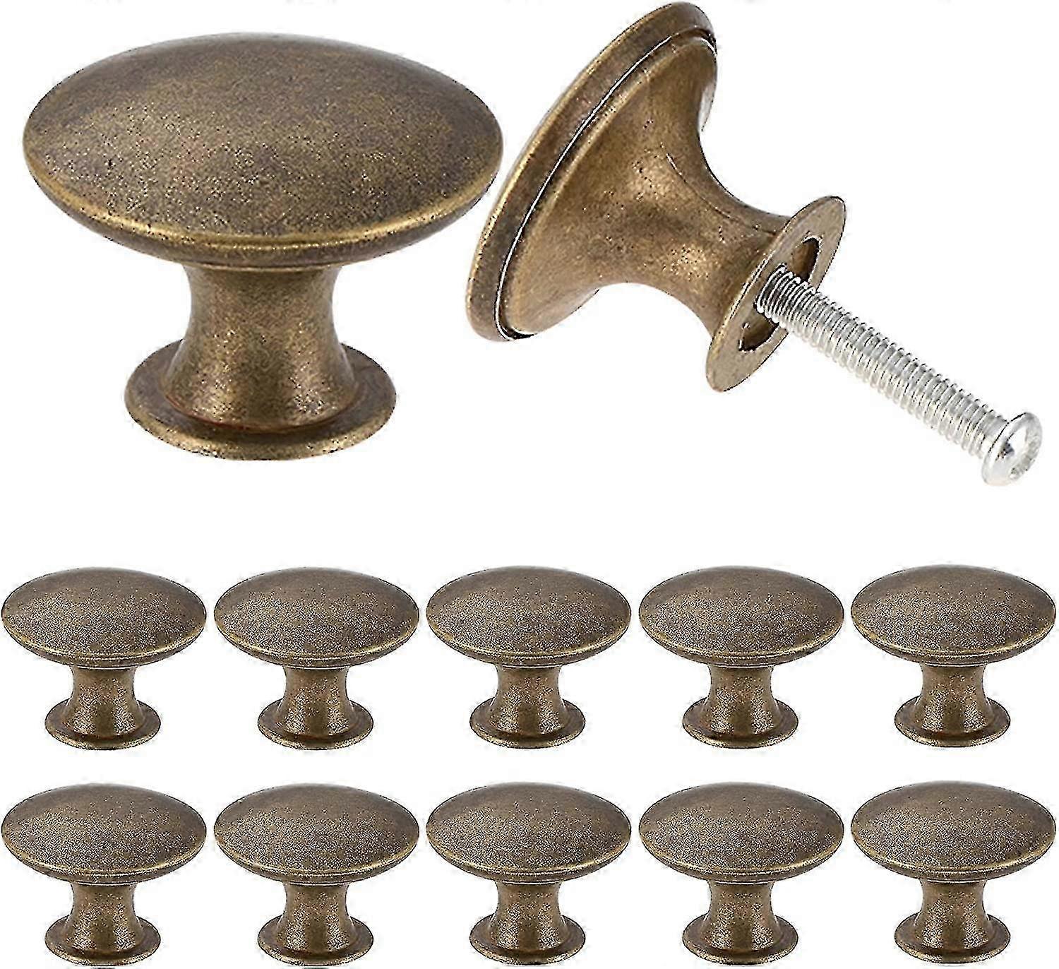 Set Of 12 Vintage Chic Antique Brass Cupboard Knobs 30mm