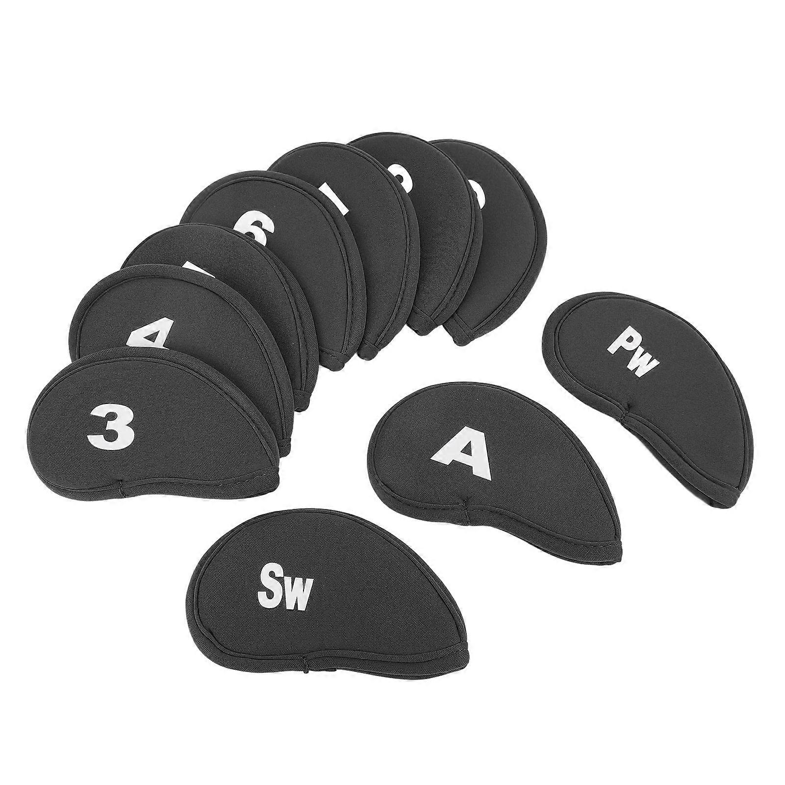 10Pcs Golf Iron Covers Set Clear Number Soft Protective Black