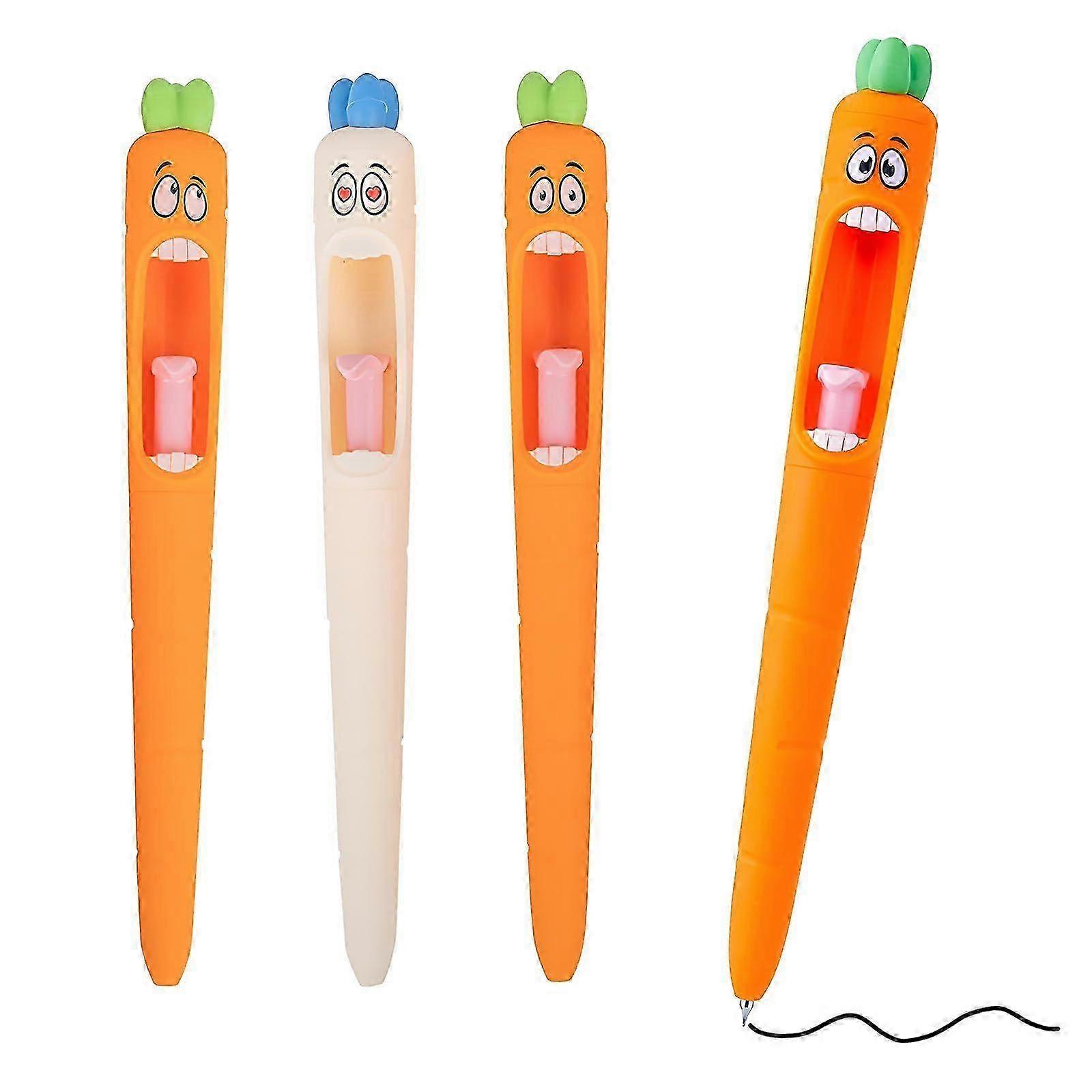 4 Pcs 0.5mm Retractable Carrot - Shaped Gel Pens with Black Ink, Refillable Medium Fine Point for Smooth Writing