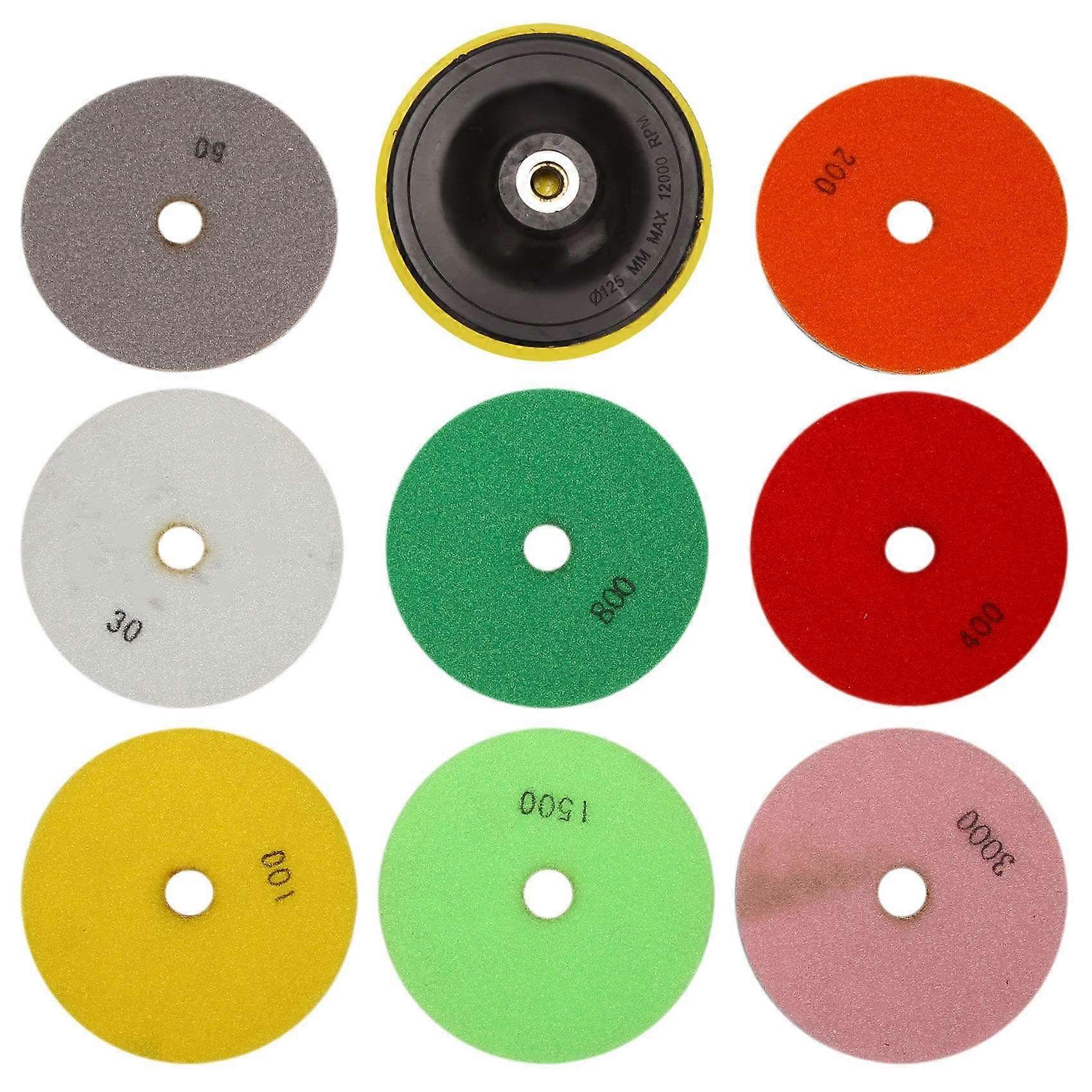 9Pcs/Set 5 Inch Diamond Polishing Pad Set Granite Marble Concrete Stone Tile for Granite Concrete M