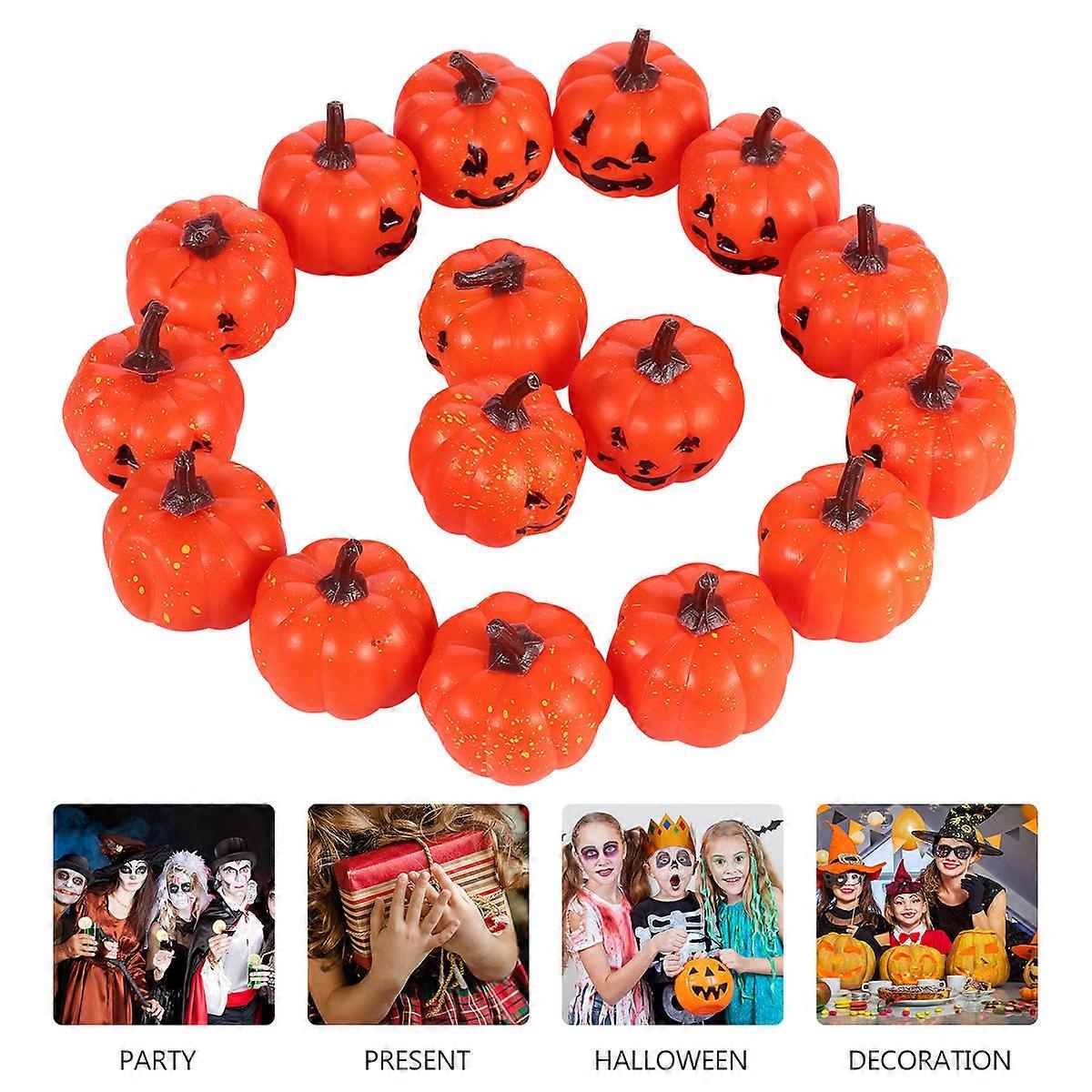 16Pcs Orange Plastic Pumpkin Ornaments Decorative Emulational Style Suitable For Halloween Store Decor Size 4.5X3.5X3.5CM