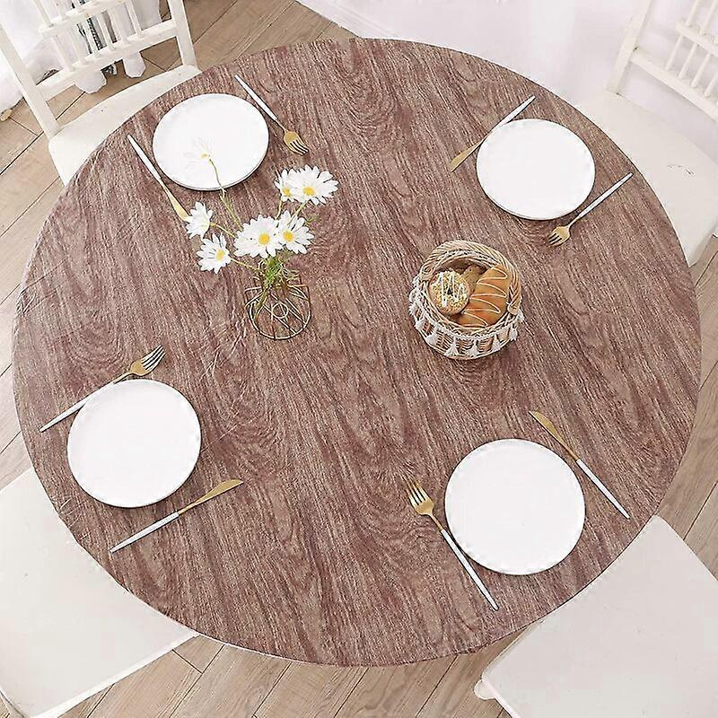 Round Vinyl Laminate Tablecloth with Flannel Backing Elastic Edge Table Cover PVC Tableclo