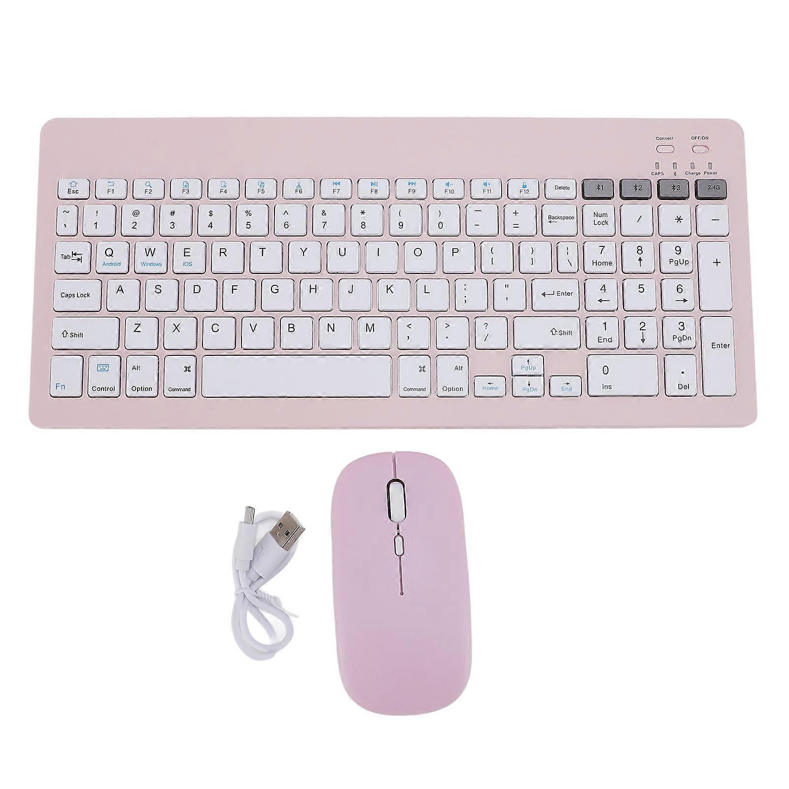 Wireless Keyboard and Mouse Set Rechargeable Bluetooth 2.4G Ergonomic Pink Design