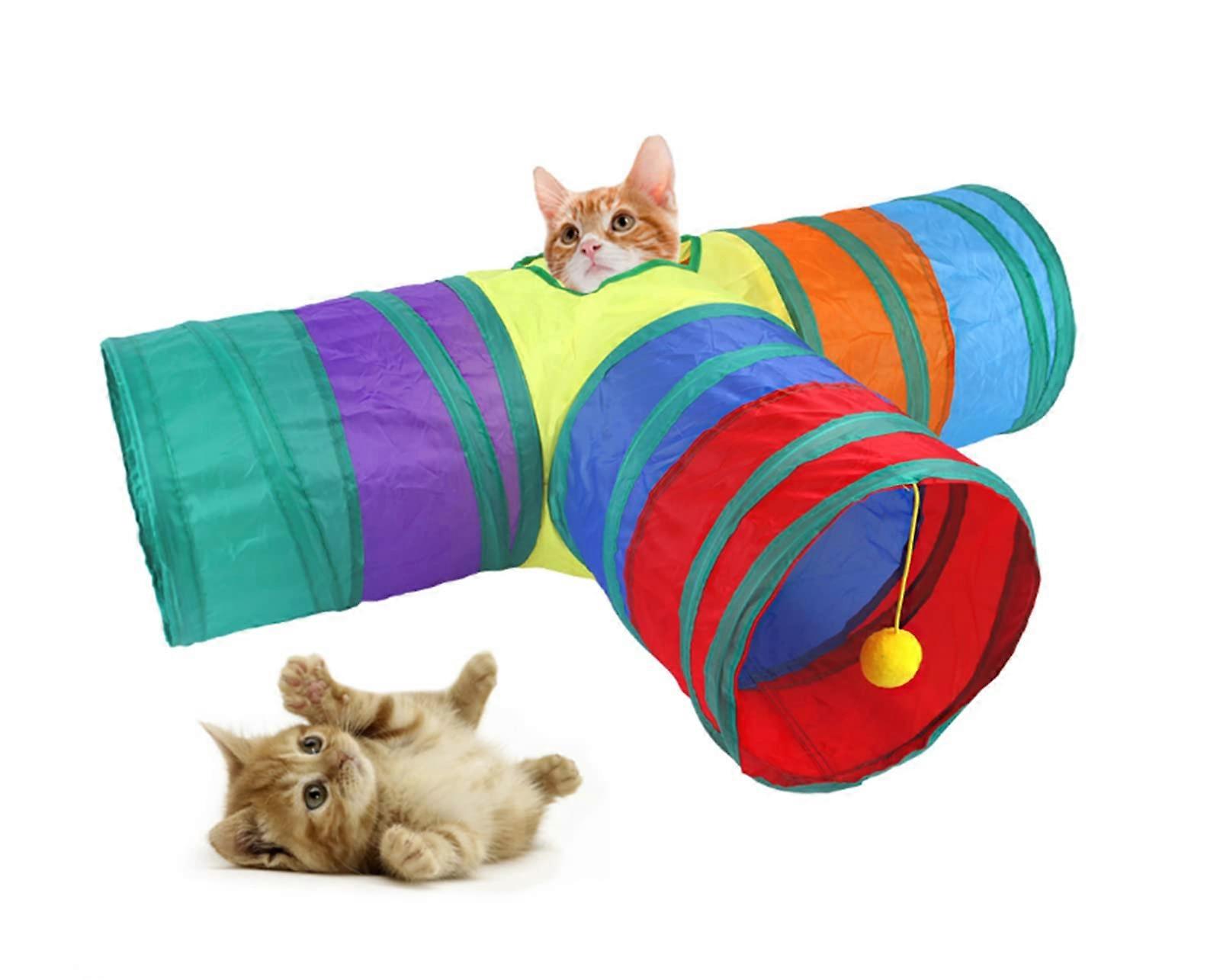 Cat Tunnel Foldable 3-Way Tube For Indoor Cats, Rabbit Tunnel Toy, Small Animal Activity Tunnel