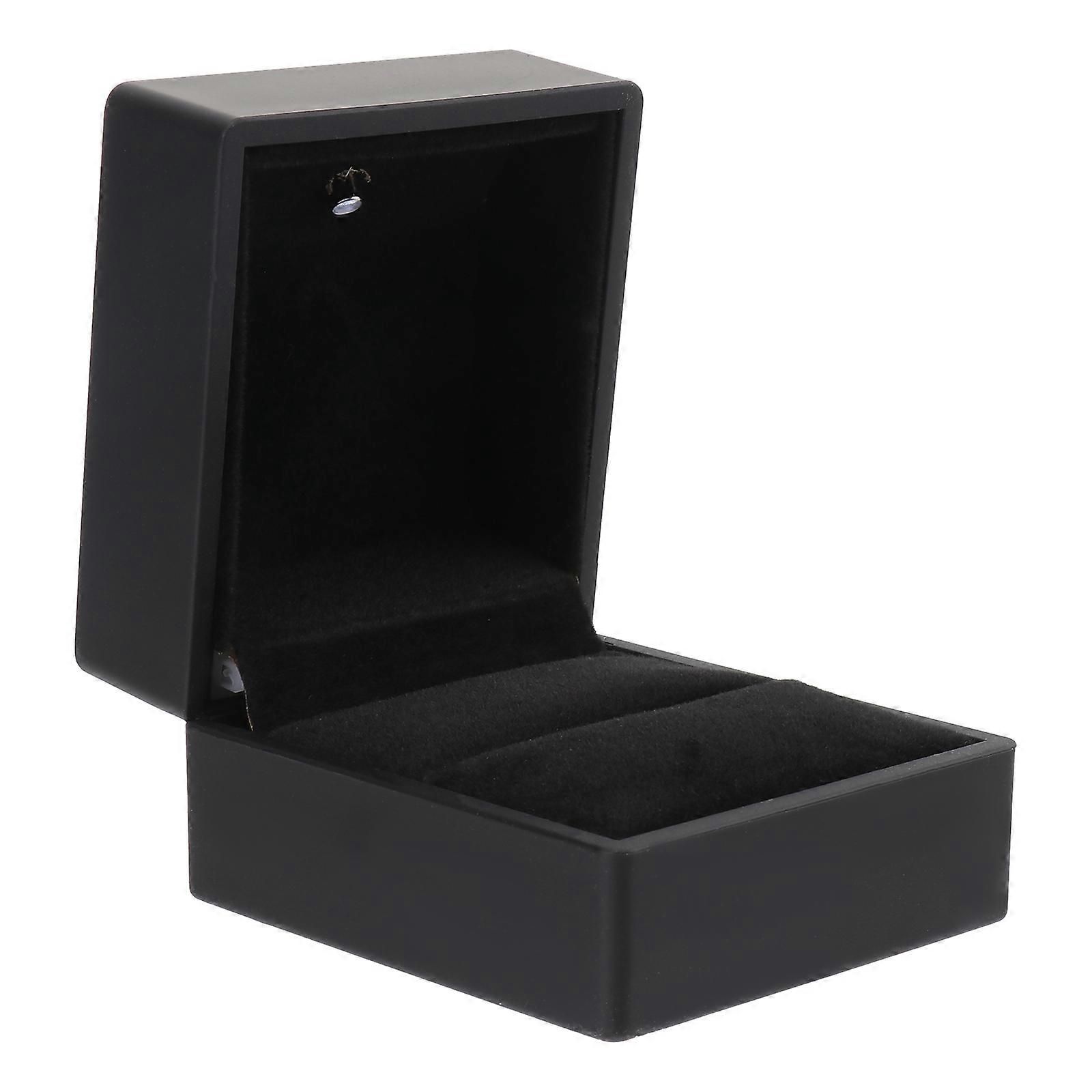 Portable Wedding Ring Case LED Lighting Jewelry Storage Box for Lovers Black 1Pack