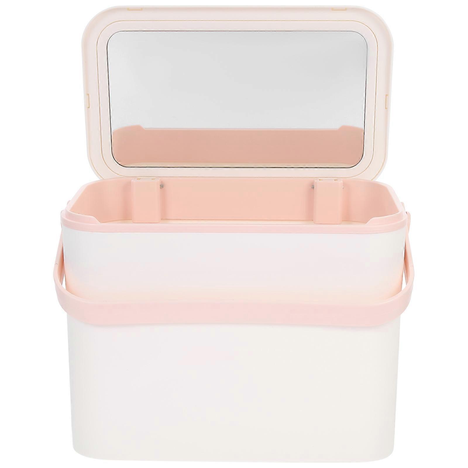 Skincare Organizer Cosmetics Box with Mirror for Home White ABS