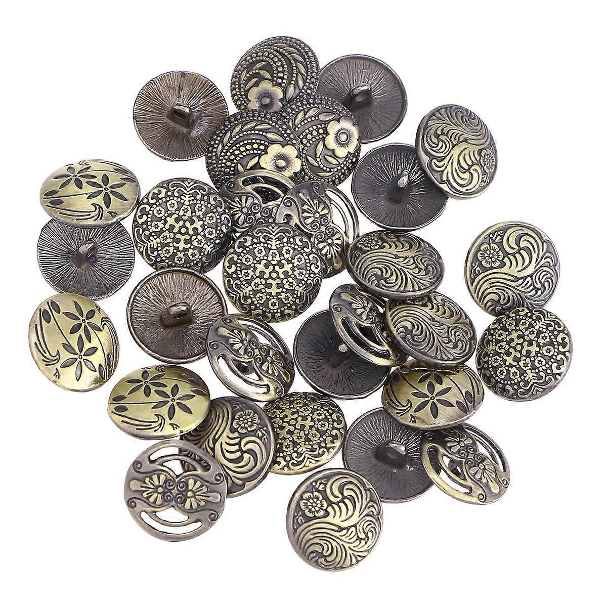 Engraved Round Buttons For Sewing And Crafting 30Pcs Mixed Retro Style Ideal For Crafters In Assorted Colors