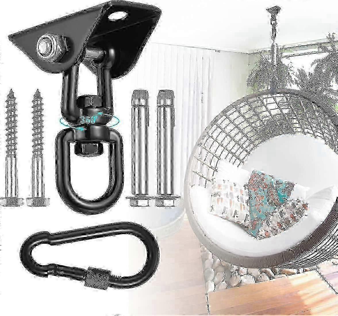 Heavy-Duty 1200lb Hammock Hanging Kit with 360 Rotating Stainless Steel Hooks for Secure Swing Chairs