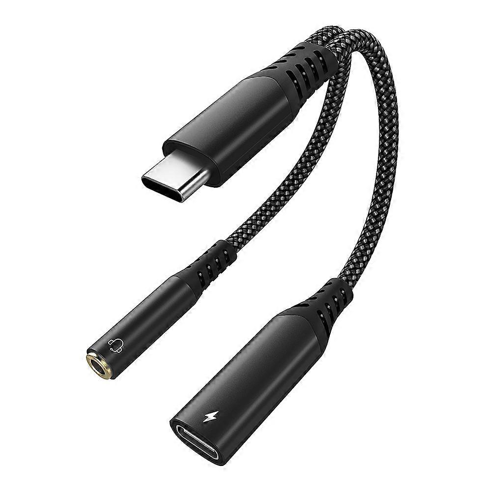 USB C to 3.5mm Headphone and Charger Adapter, 2-in-1 USB C to Aux Jack Dongle Cable Cord with PD 60W Fast Charging