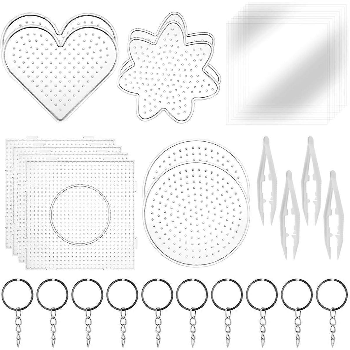 Fuse Beads Pegboards Boards, Fuse Bead Boards Large Clear Pegboards with Paper-and Beads Tweezers, K