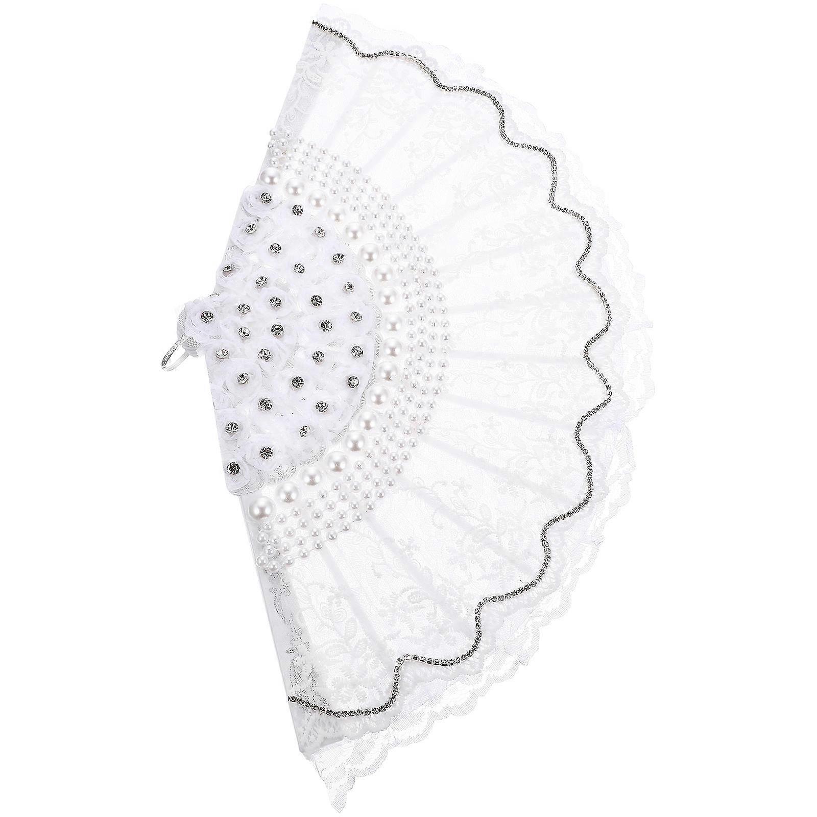 Chinese Style Fan Retro Folding Fan for Party Decor 2Pcs White Lace