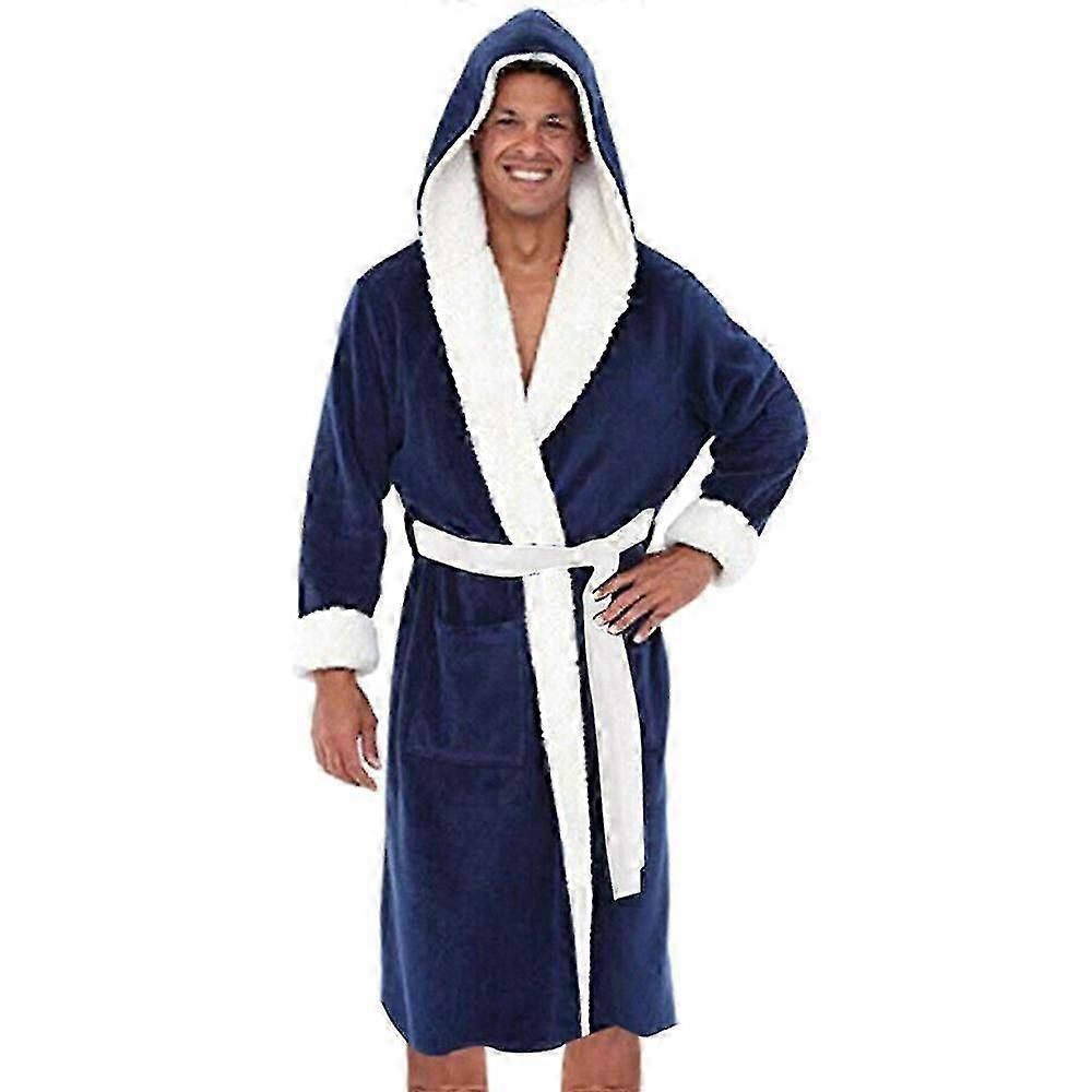 Men Winter Fleece Hooded Bathrobe Night Robe
